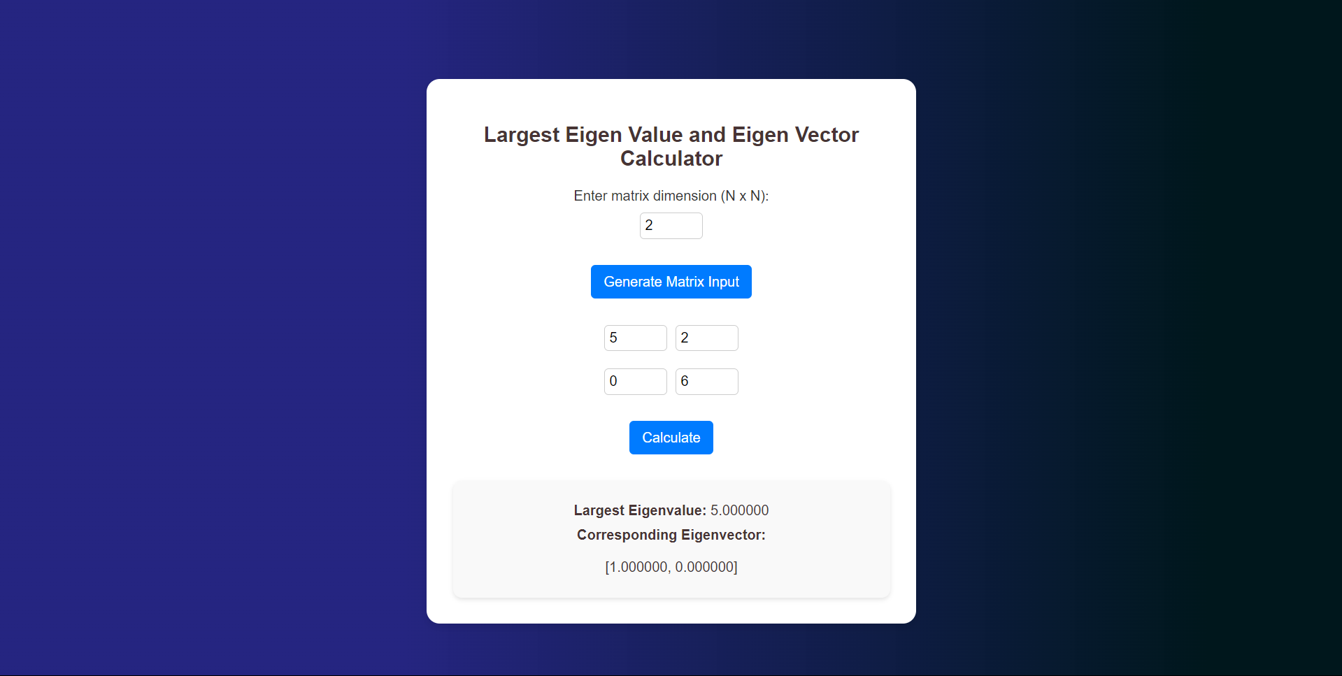 Largest EigenValue and EigenVector Calculator